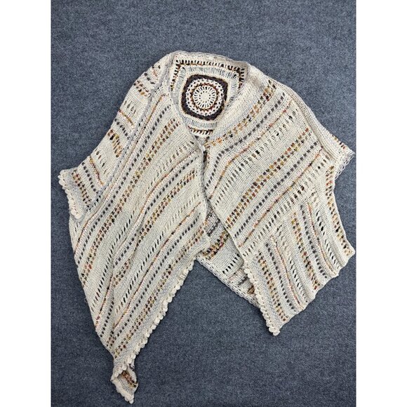 Anthropologie Sweaters - Moth Poncho Wrap Womens One Size Ivory Multicolor Knit Crochet Boho Ruana Cape